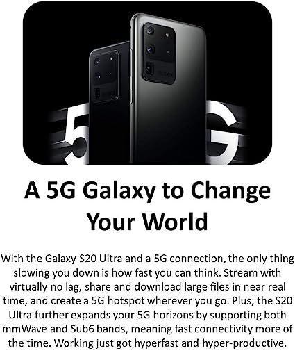 Samsung Galaxy S20 Ultra, 128GB, Cosmic Black - Fully Unlocked (Renewed)